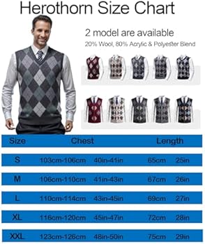 Herothorn Mens Thick Argyle Sweater Vests Classic V-Neck Knitwear
